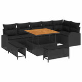 vidaXL Tuinbank Set met kussen 9 pcs Zwart poly rattan
