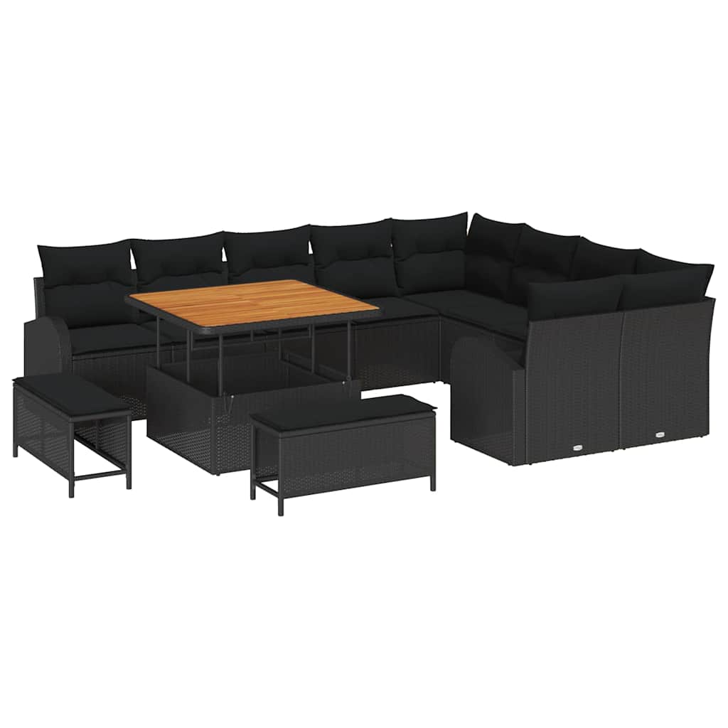 vidaXL Tuinbank Set met kussen 12 pcs Zwart poly rattan