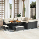 vidaXL Tuinbank Set met kussen 12 pcs Zwart poly rattan