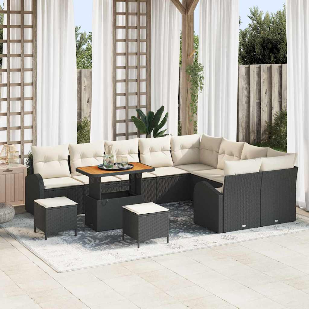 vidaXL Tuinbank Set met kussen 12 pcs Zwart poly rattan
