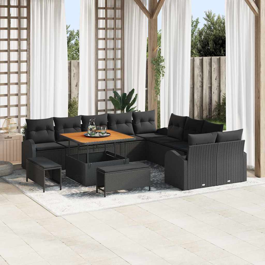 vidaXL Tuinbank Set met kussen 13 pcs Zwart poly rattan