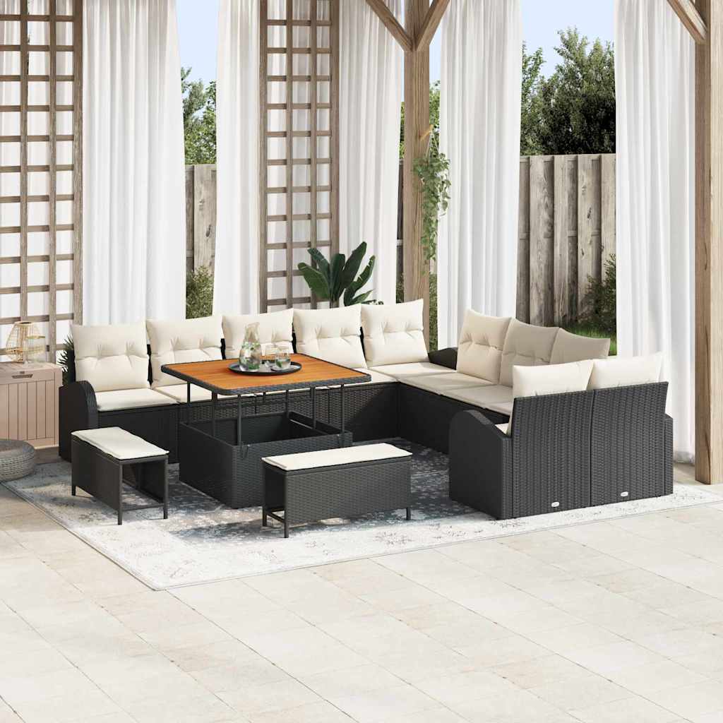 vidaXL Tuinbank Set met kussen 13 pcs Zwart poly rattan