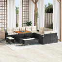vidaXL Tuinbank Set met kussen 13 pcs Zwart poly rattan