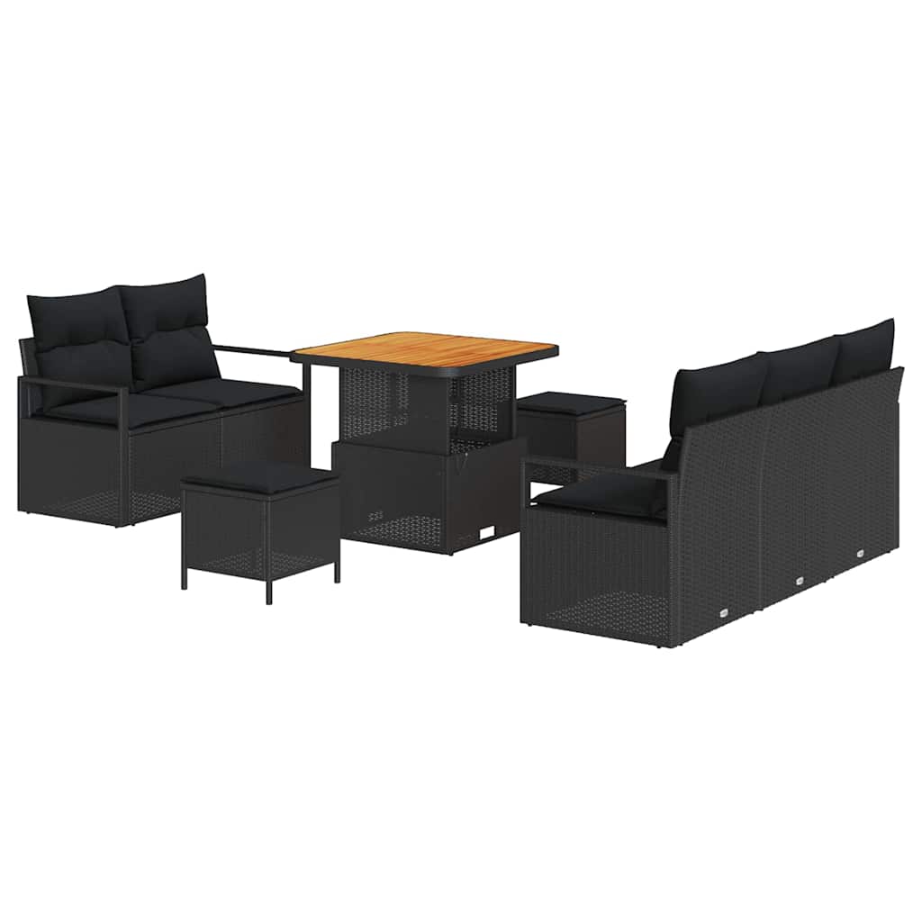vidaXL Tuinbank Set met kussen 8 pcs Zwart poly rattan