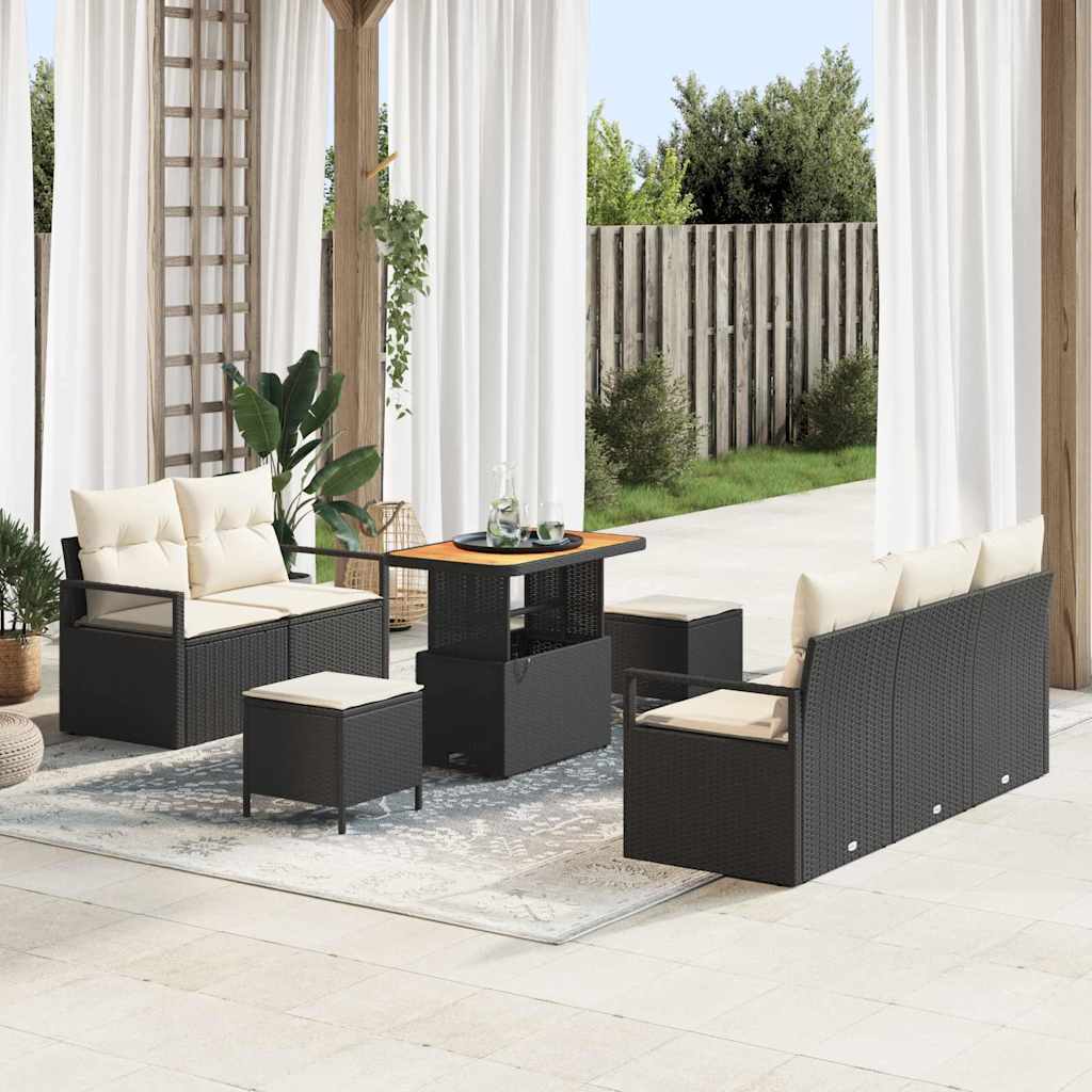 vidaXL Tuinbank Set met kussen 8 pcs Zwart poly rattan