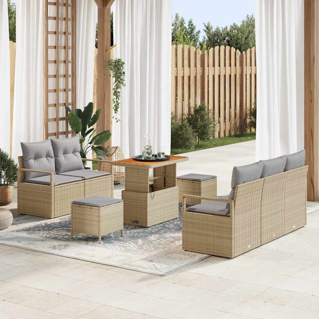 vidaXL Tuinbank Set met kussen 8 pcs Zwart poly rattan