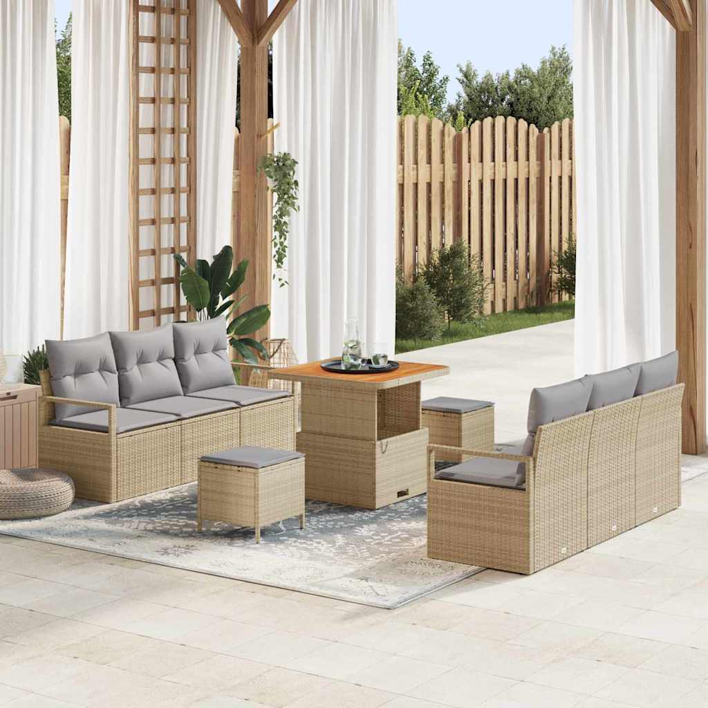 vidaXL Tuinbank Set met kussen 9 pcs Zwart poly rattan