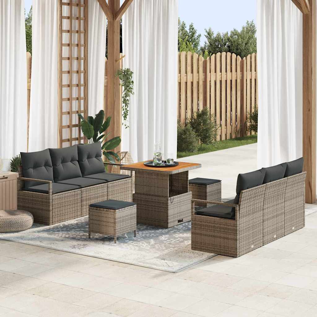 vidaXL Tuinbank Set met kussen 9 pcs Zwart poly rattan
