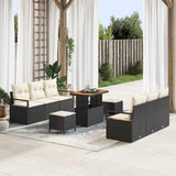 vidaXL Tuinbank Set met kussen 9 pcs Zwart poly rattan
