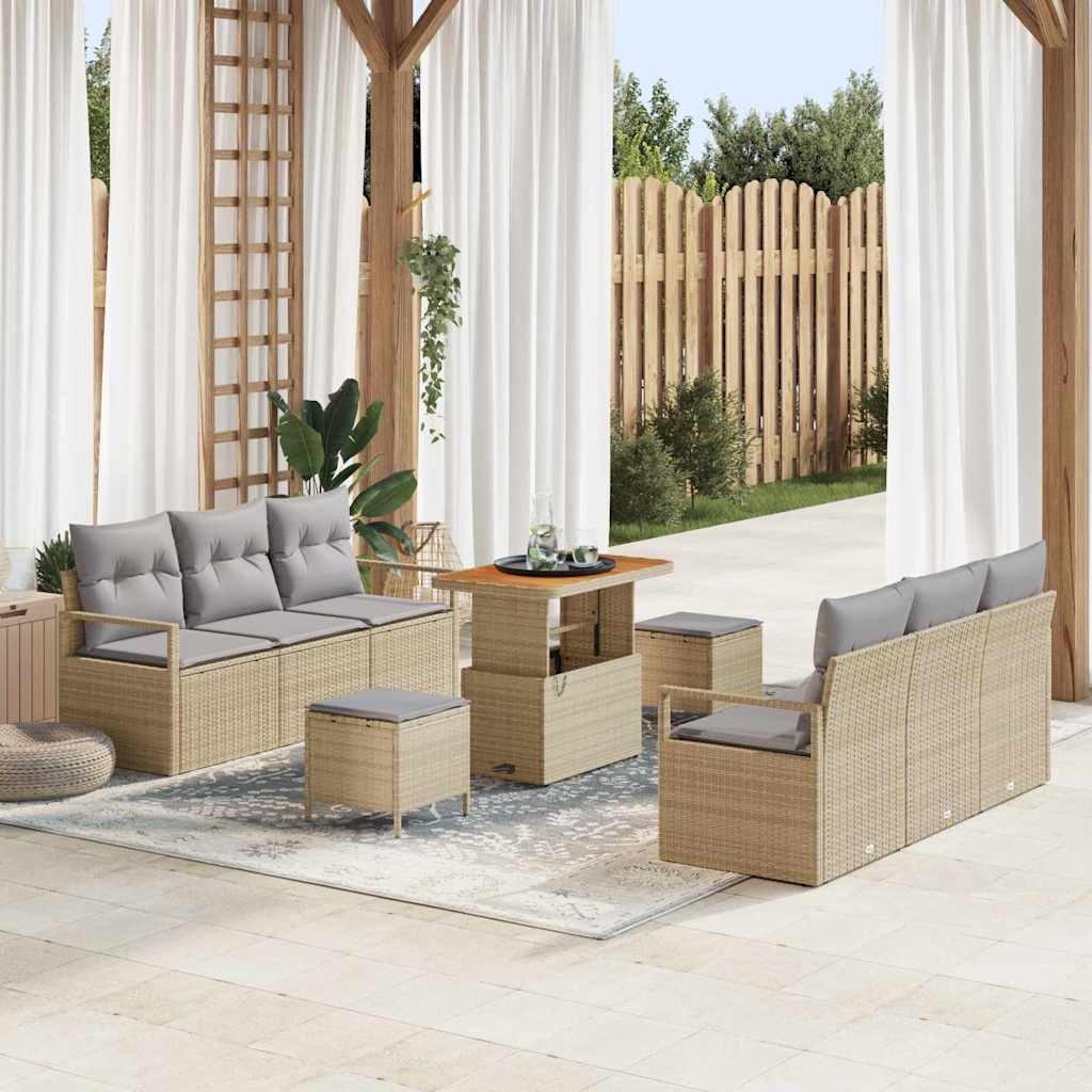 vidaXL Tuinbank Set met kussen 9 pcs Zwart poly rattan