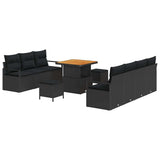vidaXL Tuinbank Set met kussen 10 pcs Zwart poly rattan