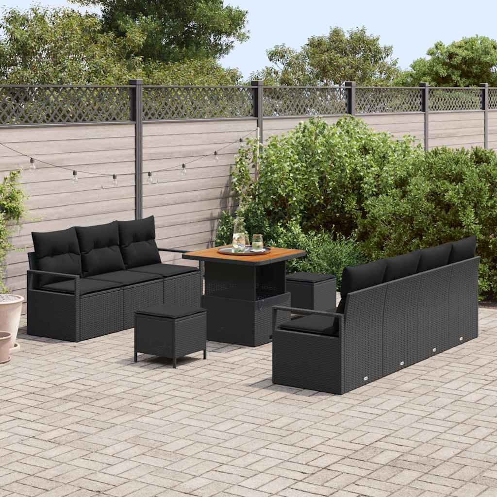 vidaXL Tuinbank Set met kussen 10 pcs Zwart poly rattan