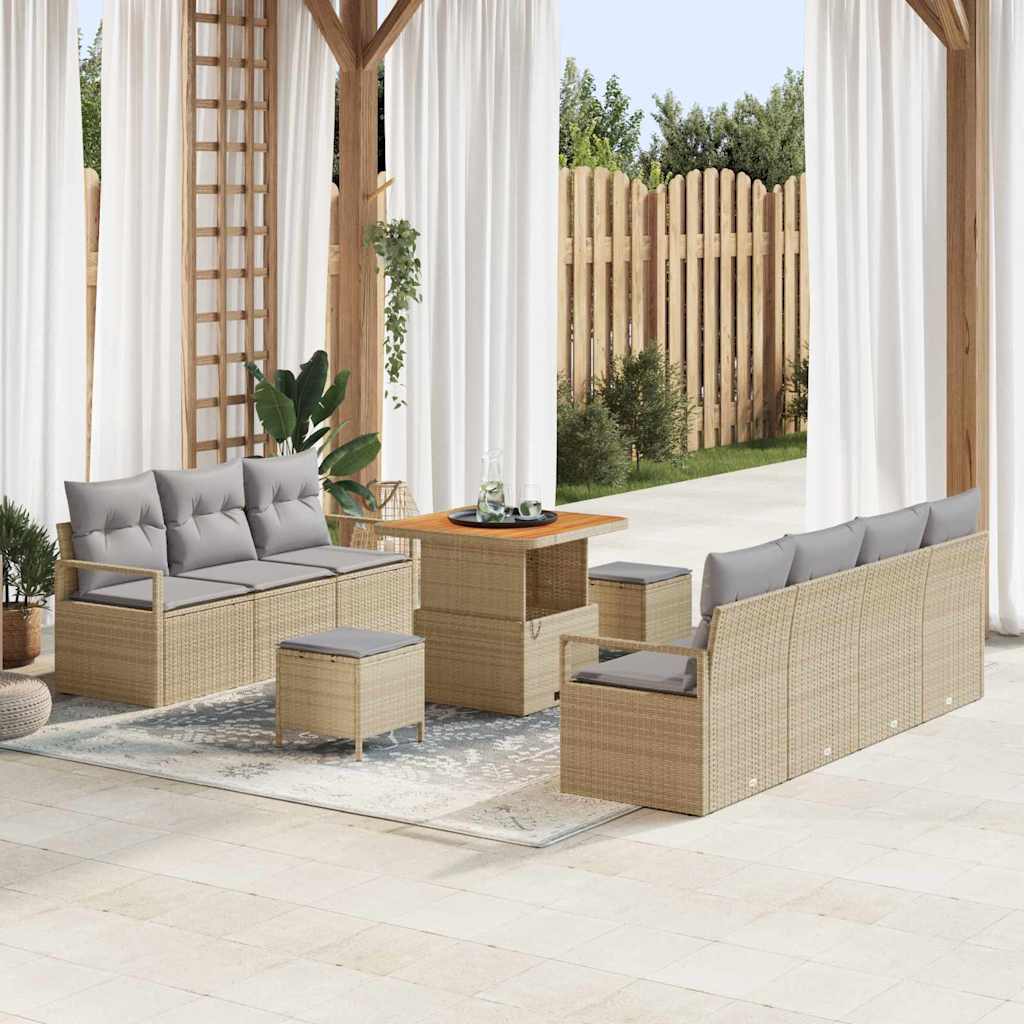 vidaXL Tuinbank Set met kussen 10 pcs Zwart poly rattan