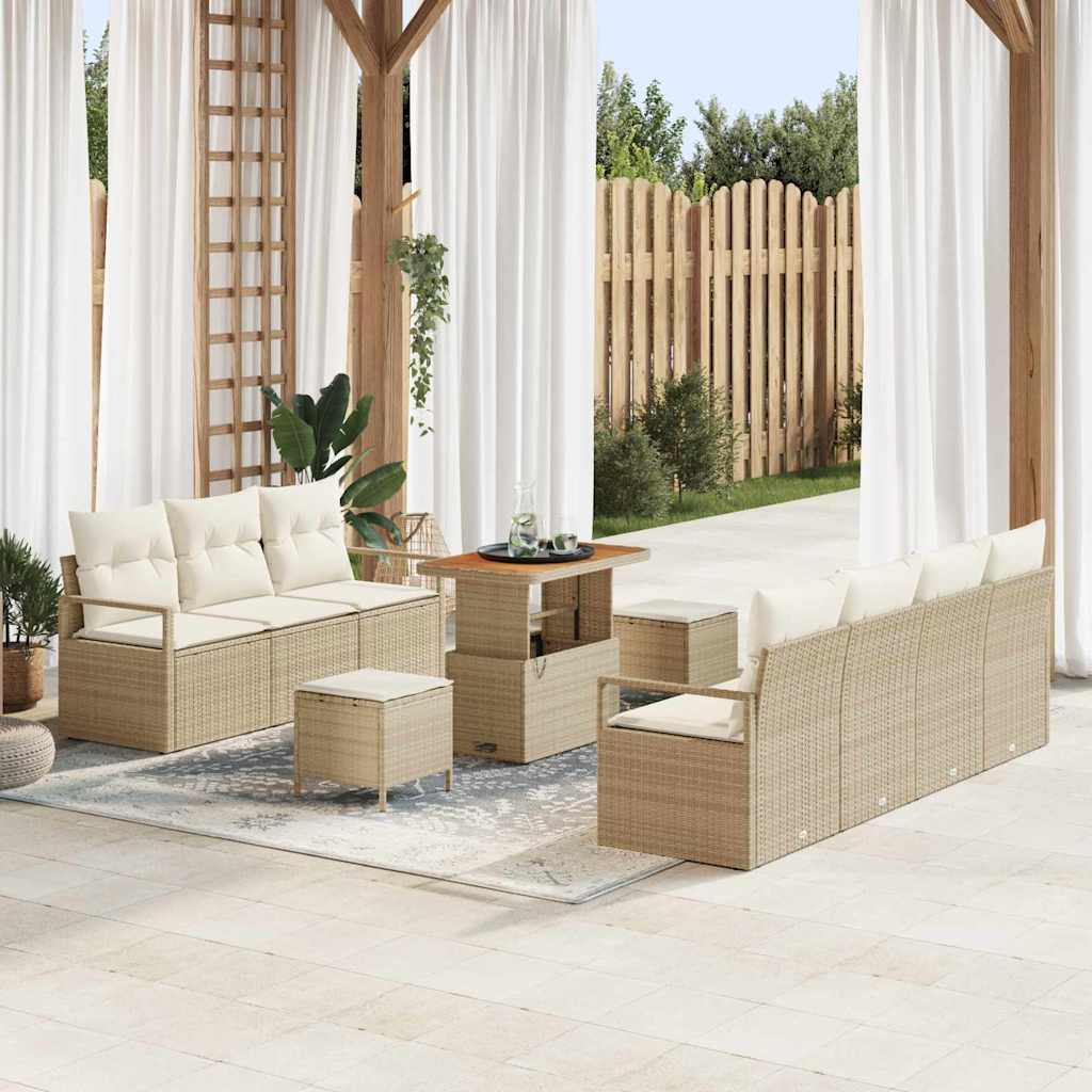 vidaXL Tuinbank Set met kussen 10 pcs Zwart poly rattan