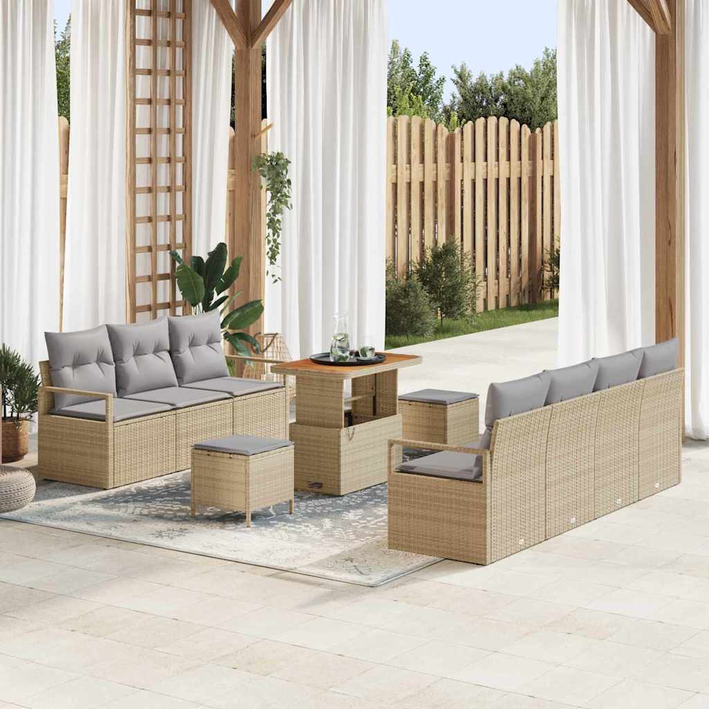 vidaXL Tuinbank Set met kussen 10 pcs Zwart poly rattan