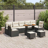 vidaXL Tuinbank Set met kussen 10 pcs Zwart poly rattan