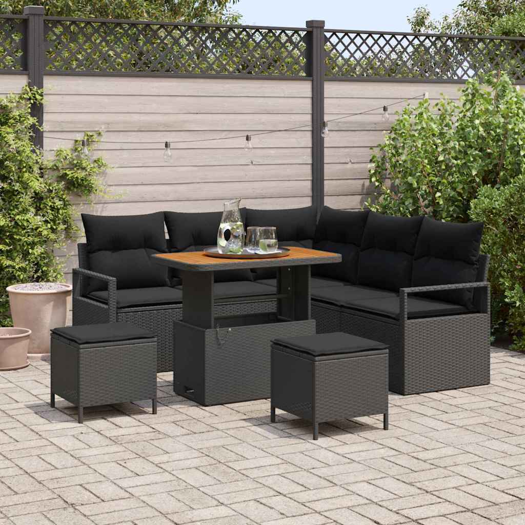 vidaXL Tuinbank Set met kussen 8 pcs Zwart poly rattan