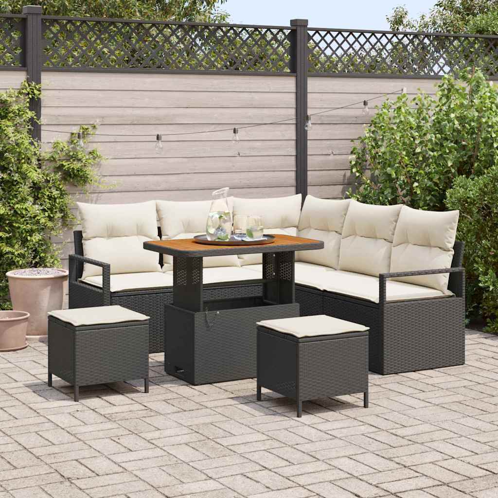 vidaXL Tuinbank Set met kussen 8 pcs Zwart poly rattan