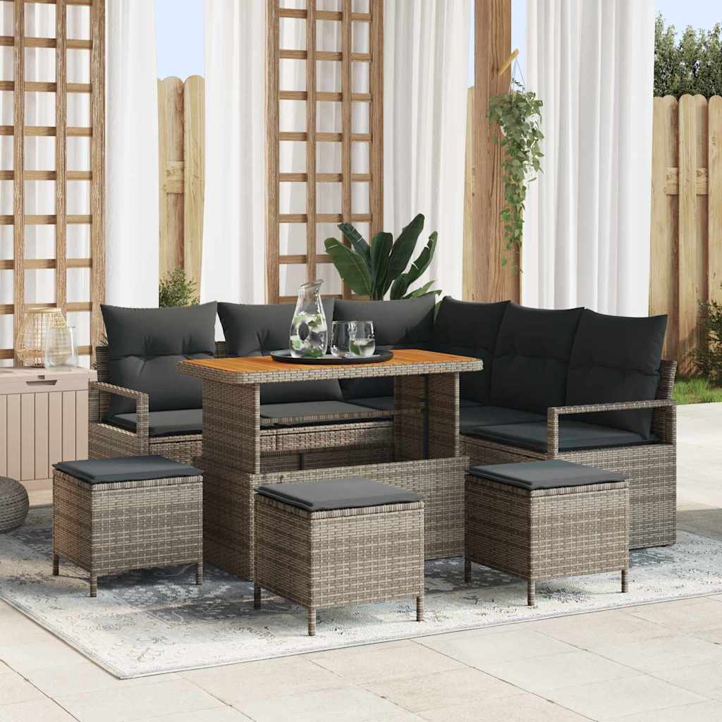 vidaXL Tuinbank Set met kussen 8 pcs Zwart poly rattan