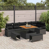 vidaXL Tuinbank Set met kussen 9 pcs Zwart Poly rattan