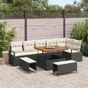 vidaXL Tuinbank Set met kussen 9 pcs Zwart Poly rattan