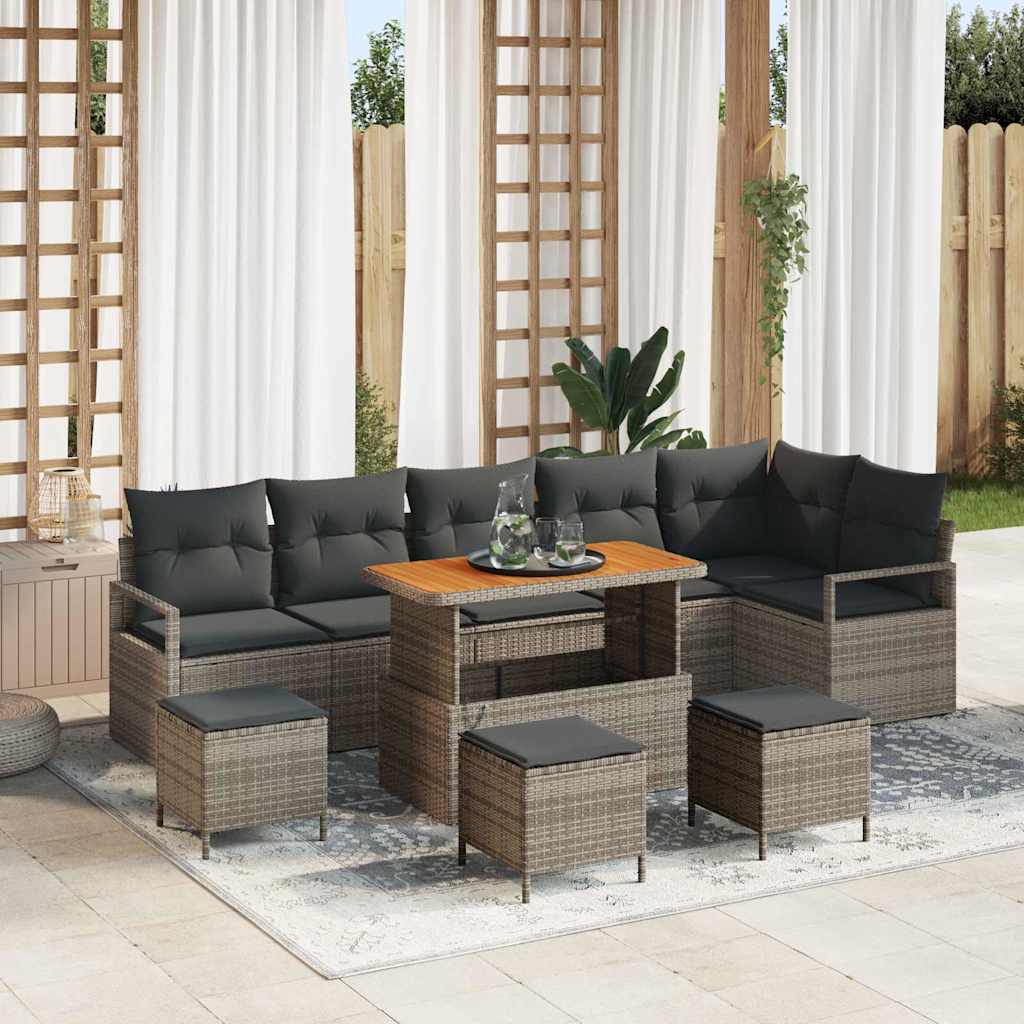 vidaXL Tuinbank Set met kussen 9 pcs Zwart Poly rattan