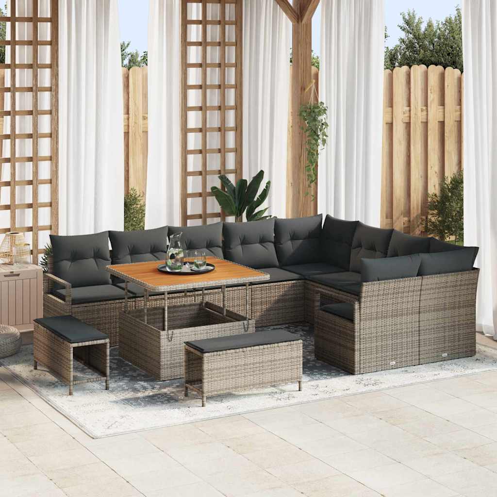 vidaXL Tuinbank Set met kussen 12 pcs Zwart poly rattan
