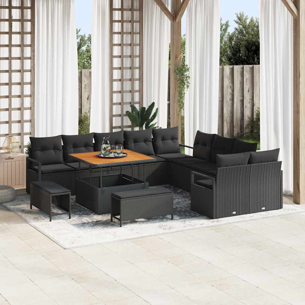 vidaXL Garden Sofa Set with Cushions 13 pcs Black Poly Rattan