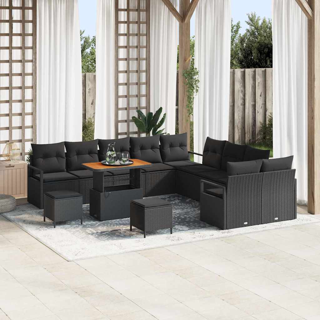 vidaXL Garden Sofa Set with Cushions 13 pcs Black Poly Rattan