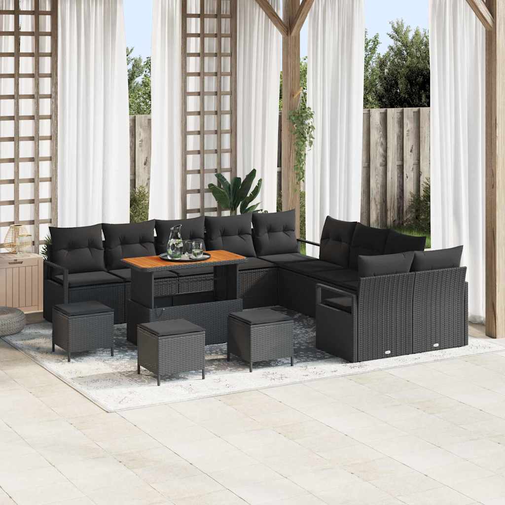 vidaXL Garden Sofa Set with Cushions 13 pcs Black Poly Rattan