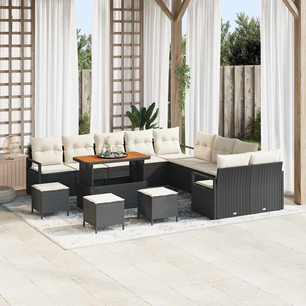 vidaXL Garden Sofa Set with Cushions 13 pcs Black Poly Rattan