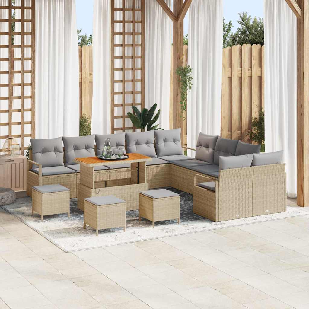 vidaXL Garden Sofa Set with Cushions 13 pcs Black Poly Rattan