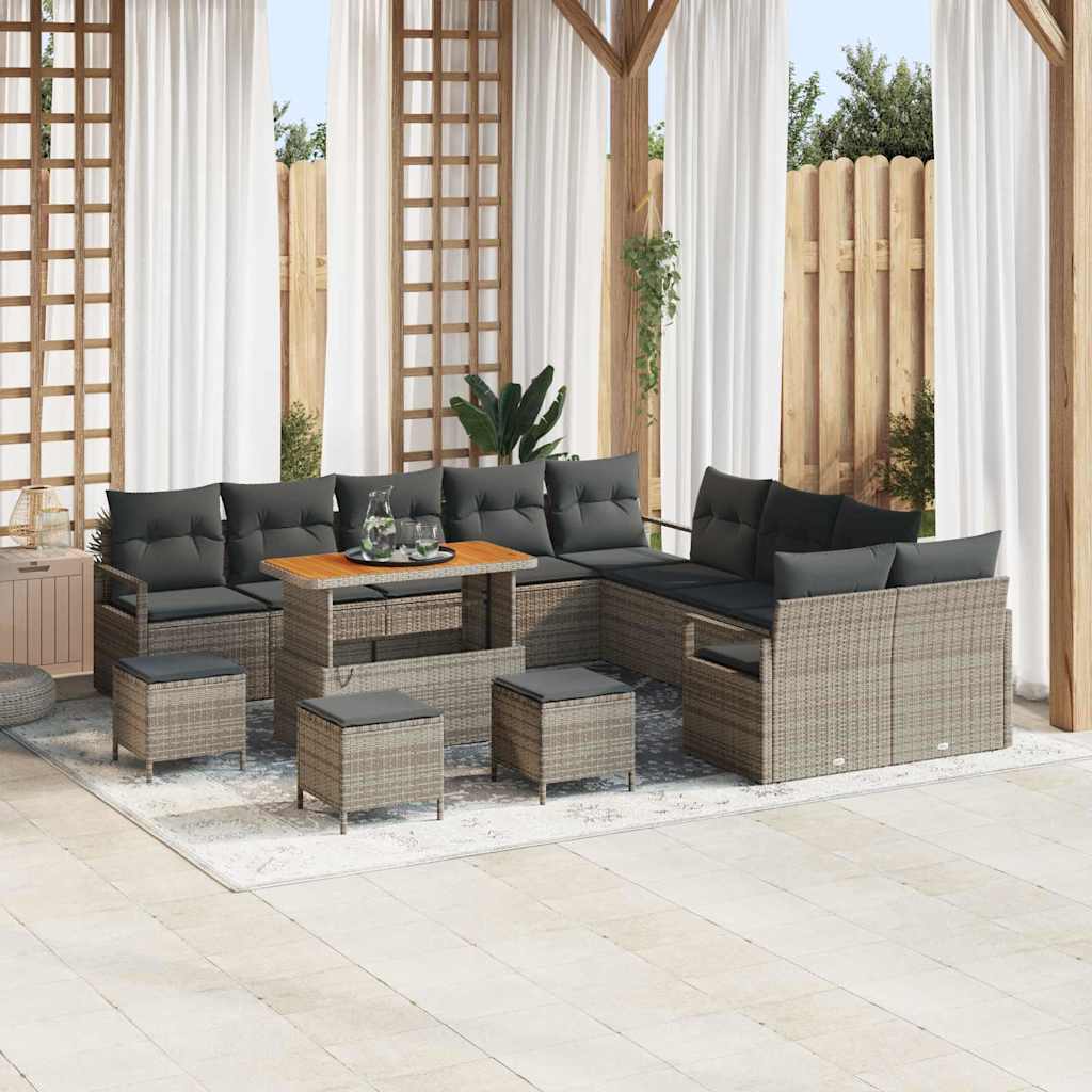 vidaXL Garden Sofa Set with Cushions 13 pcs Black Poly Rattan