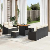 vidaXL Tuinbank Set met kussen 8 pcs Zwart poly rattan