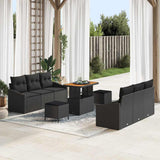 vidaXL Tuinbank Set met kussen 9 pcs Zwart poly rattan