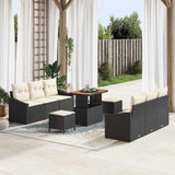 vidaXL Tuinbank Set met kussen 9 pcs Zwart poly rattan