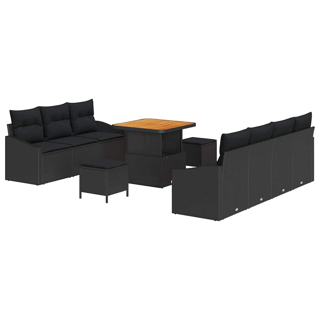 vidaXL Tuinbank Set met kussen 10 pcs Zwart poly rattan