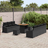vidaXL Tuinbank Set met kussen 10 pcs Zwart poly rattan