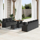 vidaXL Tuinbank Set met kussen 10 pcs Zwart poly rattan
