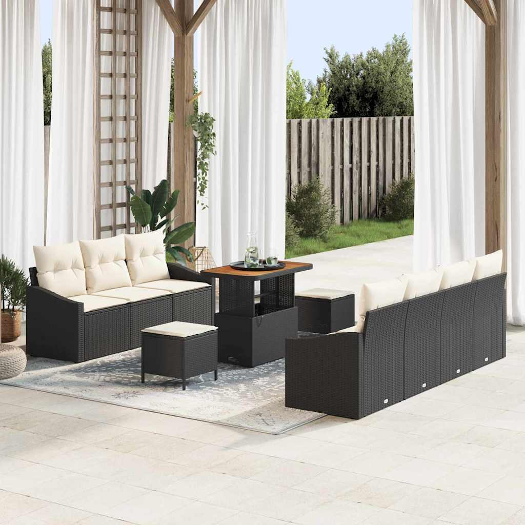 vidaXL Tuinbank Set met kussen 10 pcs Zwart poly rattan