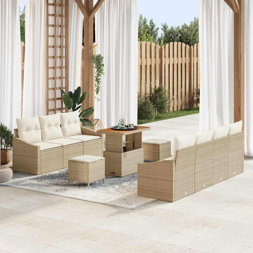 vidaXL Tuinbank Set met kussen 10 pcs Zwart poly rattan