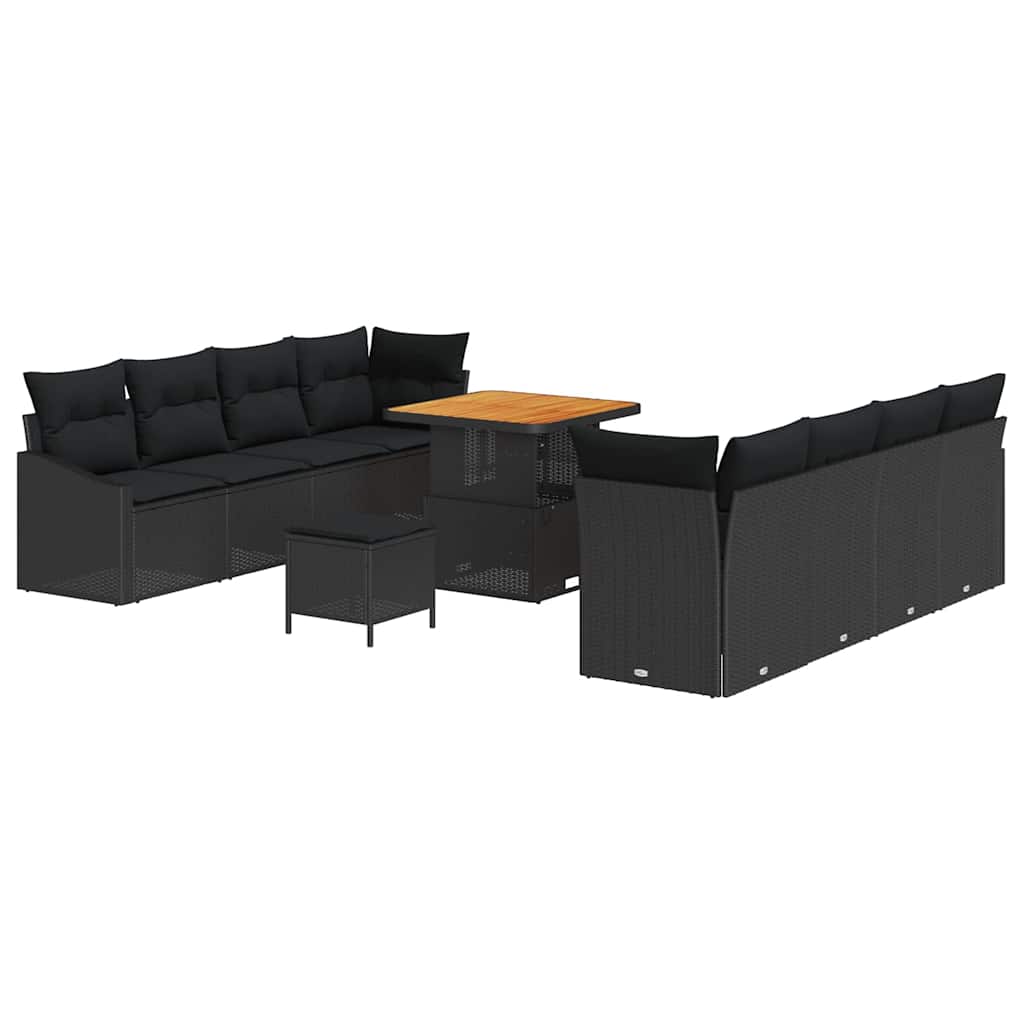 vidaXL Tuinbank Set met kussen 11 pcs Zwart poly rattan