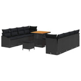 vidaXL Tuinbank Set met kussen 11 pcs Zwart poly rattan