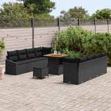 vidaXL Tuinbank Set met kussen 11 pcs Zwart poly rattan