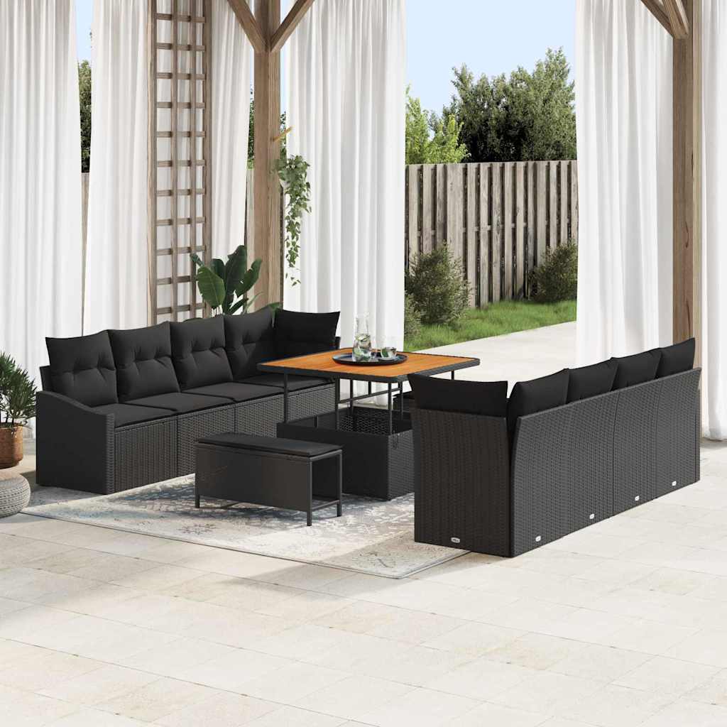 vidaXL Tuinbank Set met kussen 11 pcs Zwart poly rattan