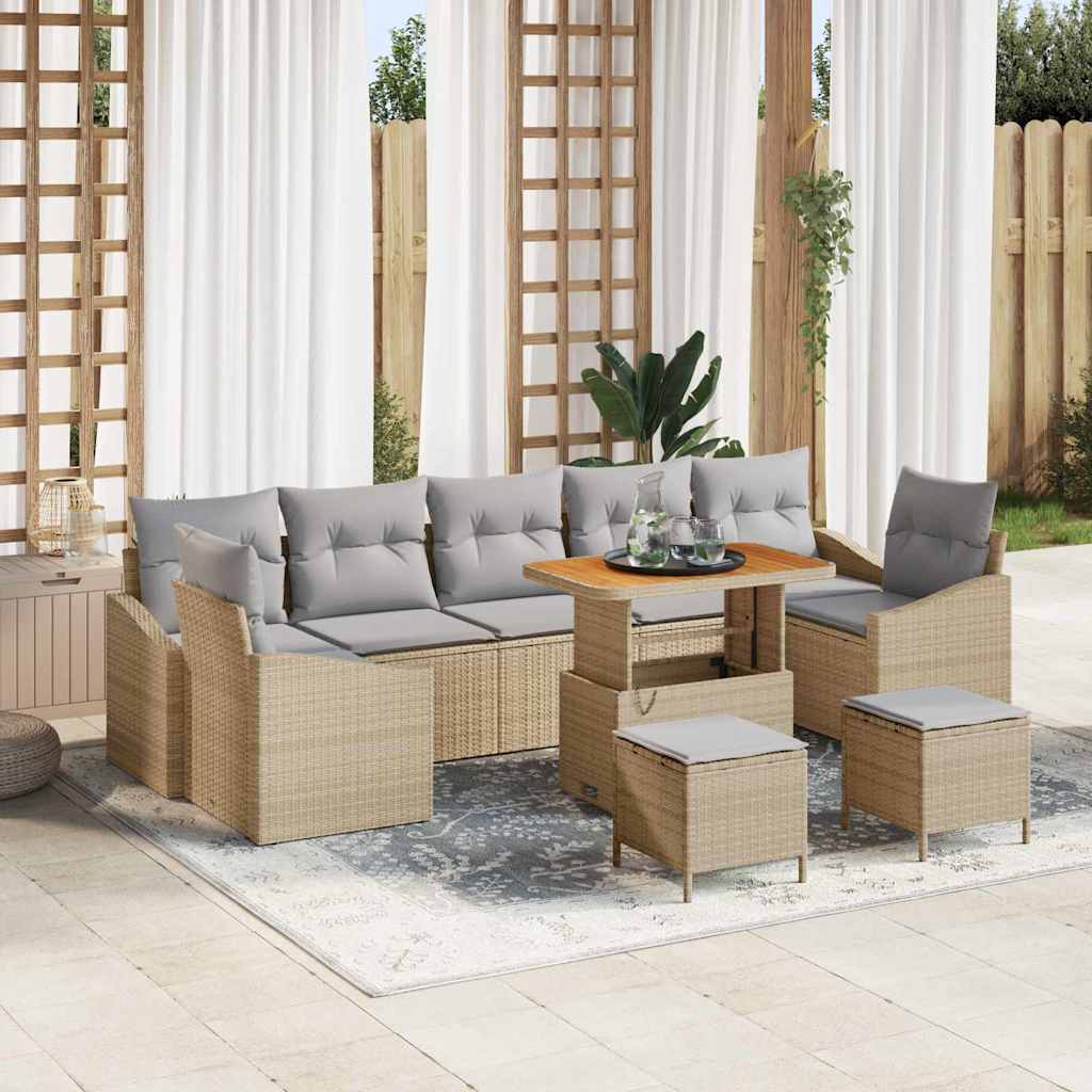 vidaXL Tuinbank Set met kussen 10 pcs Zwart poly rattan