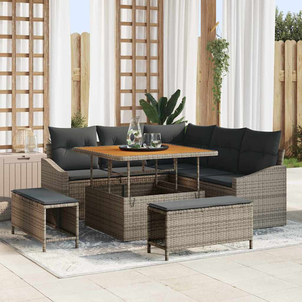 vidaXL Tuinbank Set met kussen 8 pcs Zwart poly rattan