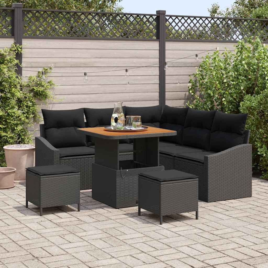 vidaXL Tuinbank Set met kussen 8 pcs Zwart poly rattan