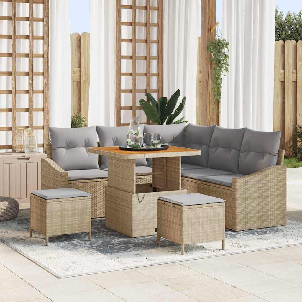 vidaXL Tuinbank Set met kussen 8 pcs Zwart poly rattan