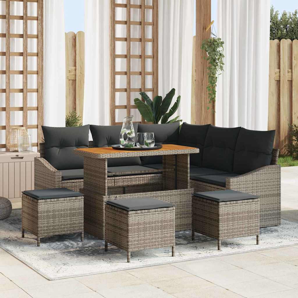 vidaXL Tuinbank Set met kussen 8 pcs Zwart poly rattan